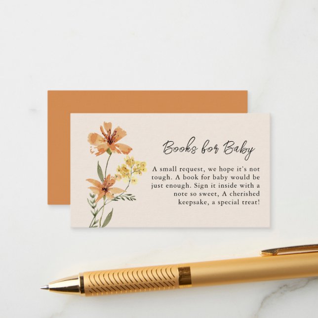 Carte D'accompagnement Livres de Baby showers Fleurs sauvages pour bébé (Devant/Arrière en situation)