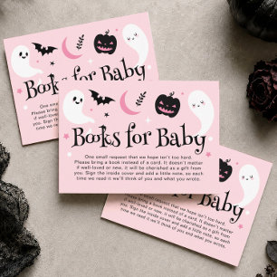 Carte D'accompagnement Livres de bébé pour une Baby Shower Halloween Rose