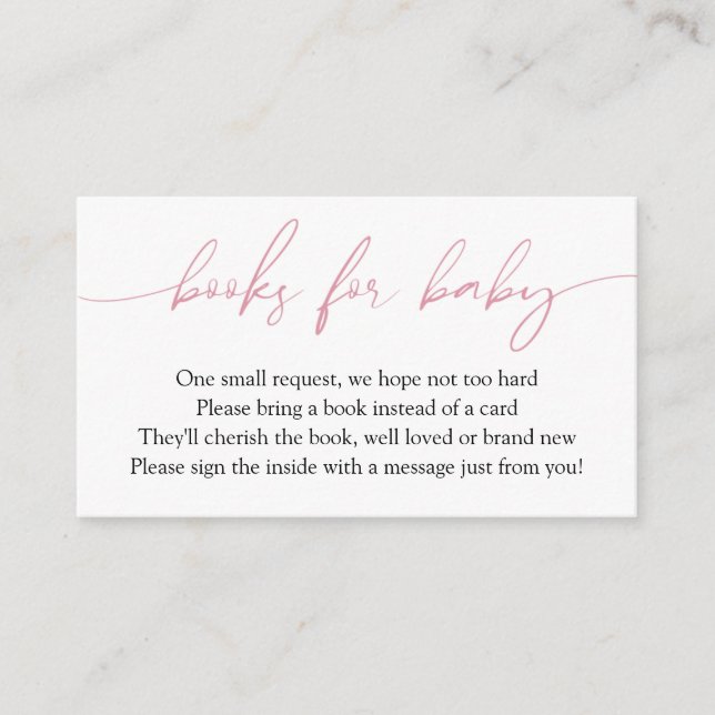 Carte D'accompagnement Livres de calligraphie rose pour la demande bébé (Devant)