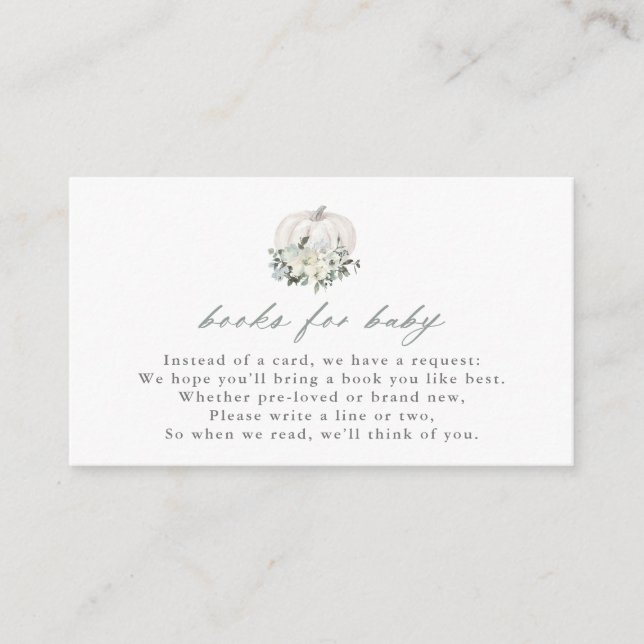 Carte D'accompagnement Livres de Citrouille blanc et de fleurs pour boîti (Devant)