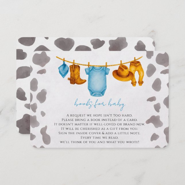 Carte D'accompagnement Livres de Cowboy pour Baby Insert Card Boy (Devant / Derrière)