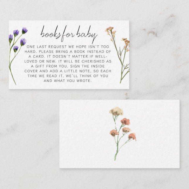 Carte D'accompagnement Livres de Fête de Naissance Boho Meadow Blooms Pou (Devant / Derrière)
