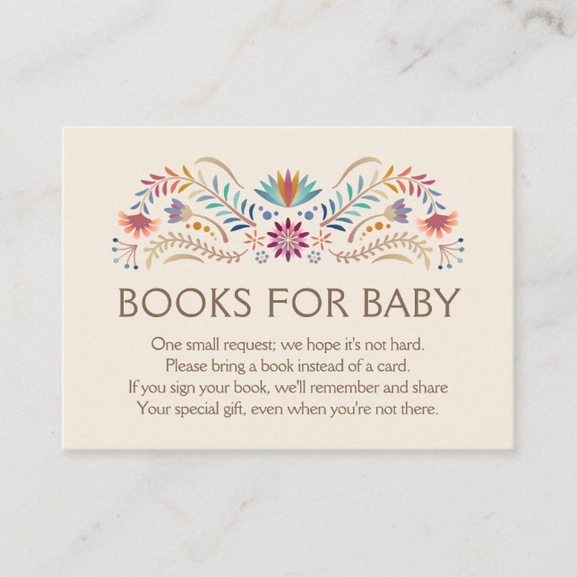 Carte D'accompagnement Livres de Fiesta Boho pour le Baby shower (Devant)