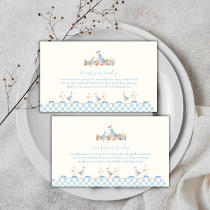 Carte D'accompagnement Livres de gingham bleu pour bébé pour la fête prén