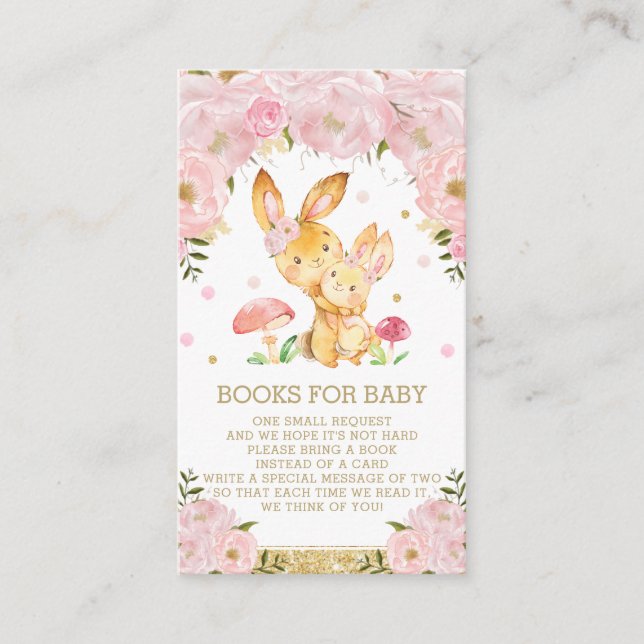 Carte D'accompagnement Livres de lapin lapin rose floral mignon pour bébé (Devant)