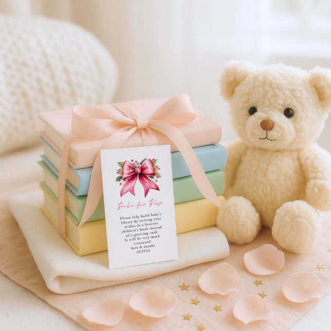 Carte D'accompagnement Livres de Noël rose Coquette pour le Baby shower (Créateur téléchargé)