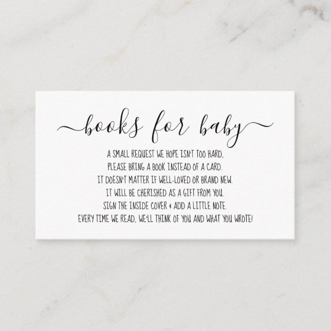 Carte D'accompagnement Livres de script minimes simples pour Baby shower  (Devant)
