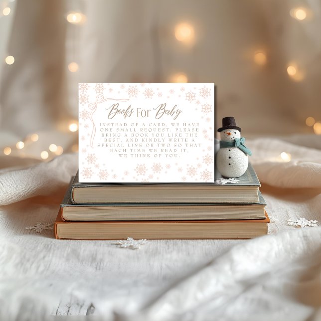 Carte D'accompagnement Livres d'hiver Taupe pour Baby shower bébé (Winter Taupe Books for Baby Baby Shower Enclosure Card)