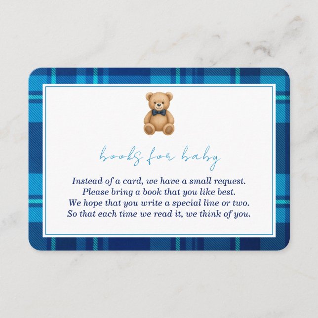 Carte D'accompagnement Livres d'ours classiques Preppy Blue Plaid pour bé (Devant)