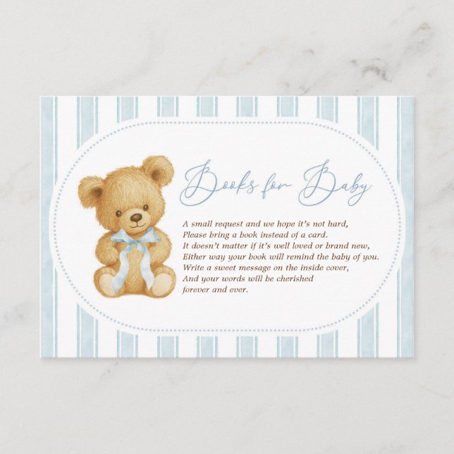 Carte D'accompagnement Livres d'ours en Teddy bleu doux pour bébé (Devant)