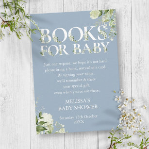 Carte D'accompagnement Livres Dusty Blue Greenery Pour Baby shower