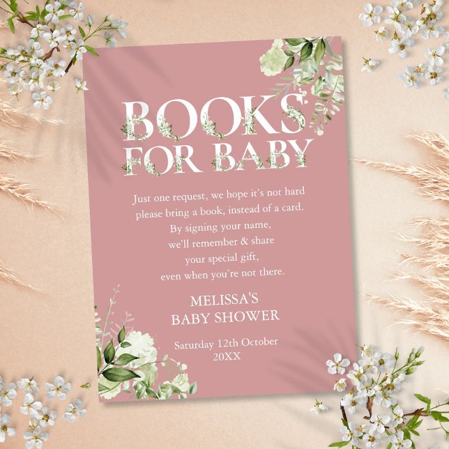 Carte D'accompagnement Livres Dusty Rose Green Pour Baby shower (Dusty Rose Greenery Books For Baby Shower Enclosure Card)