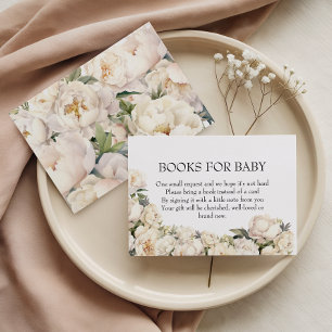 Carte D'accompagnement Livres élégants sur la pivoine ivoire pour bébé