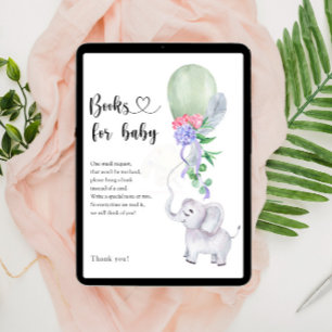 Carte D'accompagnement Livres éléphants et ballons pour billet bébé