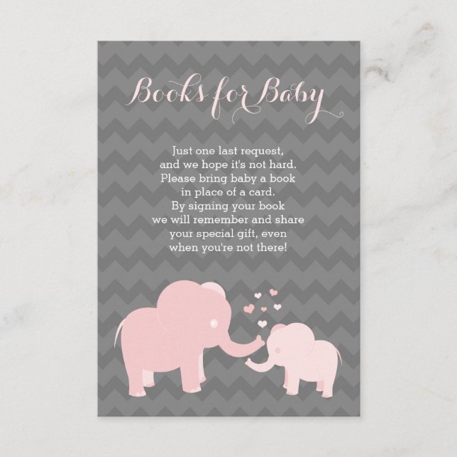 Carte D'accompagnement Livres éléphants pour bébé Insérer rose gris (Devant)