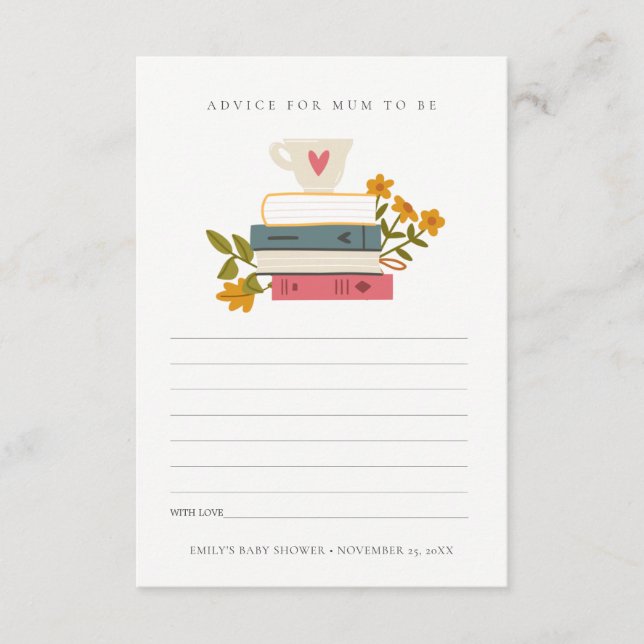 Carte D'accompagnement Livres empilés Conseils floraux pour maman Baby sh (Devant)