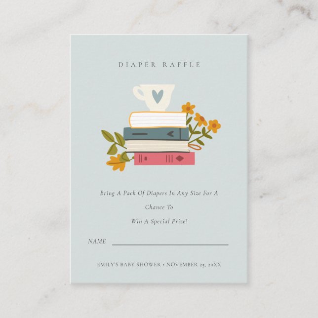 Carte D'accompagnement Livres empilés Cuire florale Raffle Mum Baby showe (Devant)