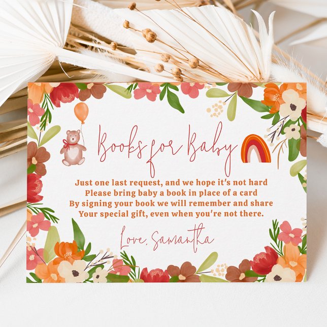 Carte D'accompagnement Livres en arc-en-ciel pour ours en peluche mignons (Cute teddy bear rainbow books for baby shower enclosure card)