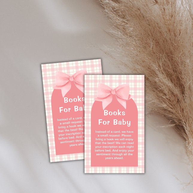 Carte D'accompagnement Livres En Arc Pink En vichy Plaid Pour Baby shower (Pink Gingham Plaid Arch Bow Books For Baby Shower Enclosure Card)