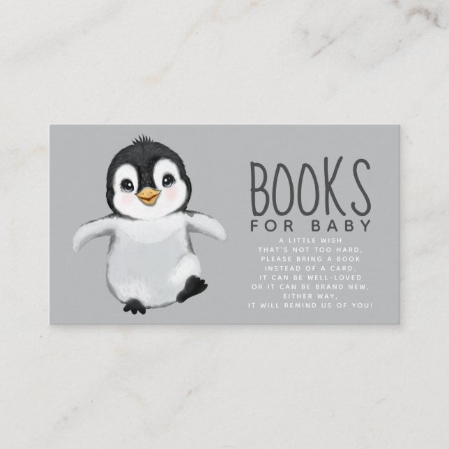 Carte D'accompagnement Livres en Baby shower de pingouin mignonne pour bo (Devant)