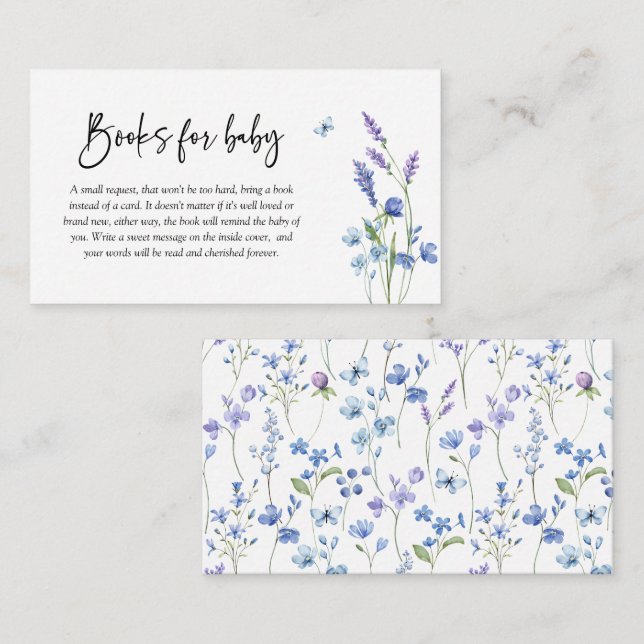 Carte D'accompagnement Livres en Baby shower Fleur sauvage bleu pour bébé (Devant / Derrière)