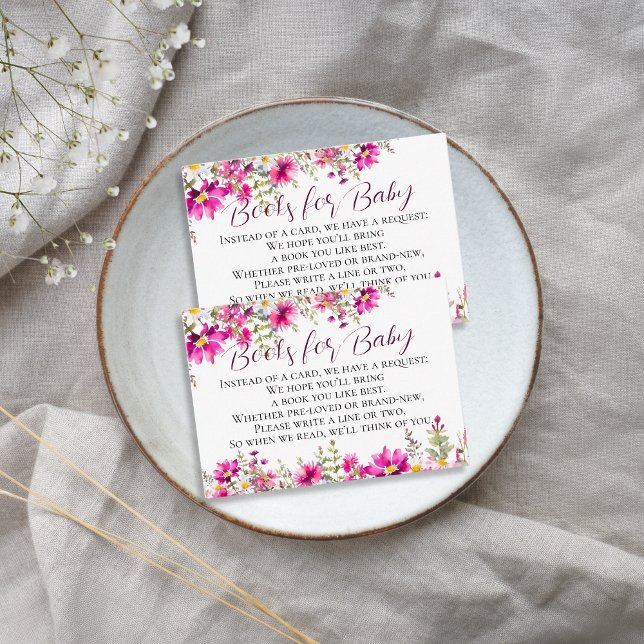Carte D'accompagnement Livres en Baby shower Fleur sauvage rose pour bébé (Créateur téléchargé)