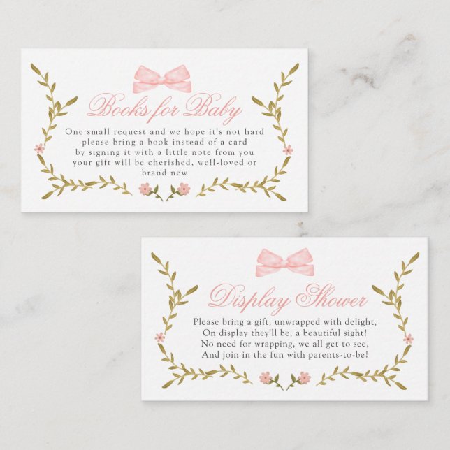 Carte D'accompagnement Livres en Baby shower rose fleuri pour présentatio (Devant / Derrière)