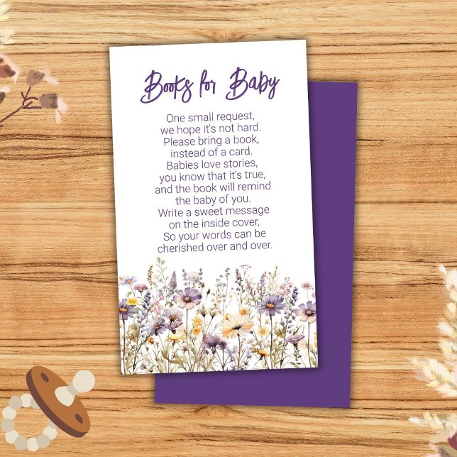Carte D'accompagnement Livres en Baby shower violet Fleur sauvage pour bé (Créateur téléchargé)