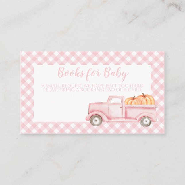 Carte D'accompagnement Livres en plastique rose Baby shower citrouille po (Devant)