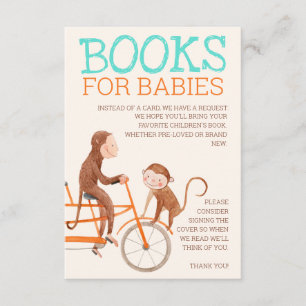 Carte D'accompagnement Livres Fête Bébé Jumeaux Singe Mignon Double Probl
