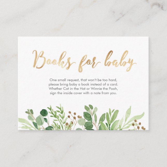 Carte D'accompagnement Livres feuille verts pour Baby shower bébé (Devant)