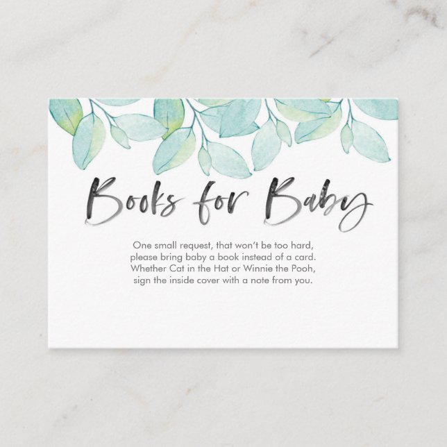 Carte D'accompagnement Livres feuille verts pour Baby shower bébé (Devant)
