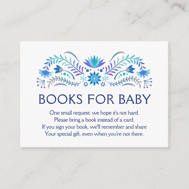 Carte D'accompagnement Livres Fiesta Blue pour le Baby shower (Devant)