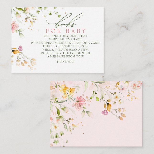 Carte D'accompagnement Livres fleur sauvage Baby shower Pour Baby Request (Devant / Derrière)