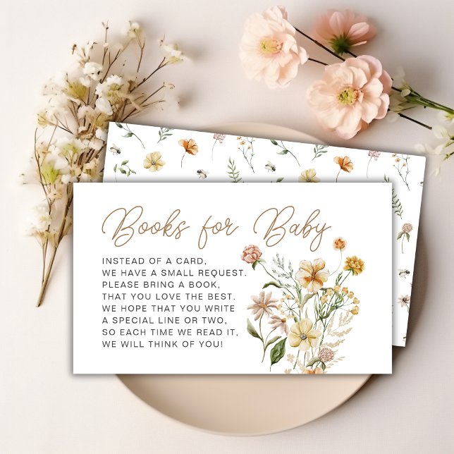 Carte D'accompagnement Livres Fleurs sauvages floraux pour le Baby shower (Floral Wildflower Books for Baby Shower Enclosure Card)