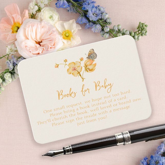 Carte D'accompagnement Livres Fleurs sauvages jaunes pour Baby shower (Créateur téléchargé)
