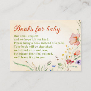 Carte D'accompagnement Livres fleurs sauvages pour Baby shower Bibliothèq