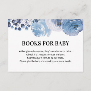 Carte D'accompagnement Livres Floral Bleu pour Baby shower bébé