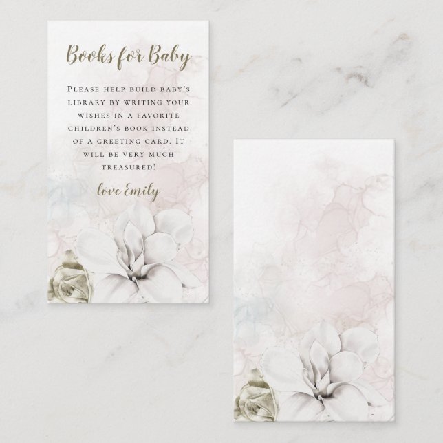 Carte D'accompagnement Livres Florals Blanches Pour Baby shower Garçon Bé (Devant / Derrière)