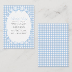 Carte D'accompagnement Livres Floraux à Nœud en Vichy Bleu Pour Bébé