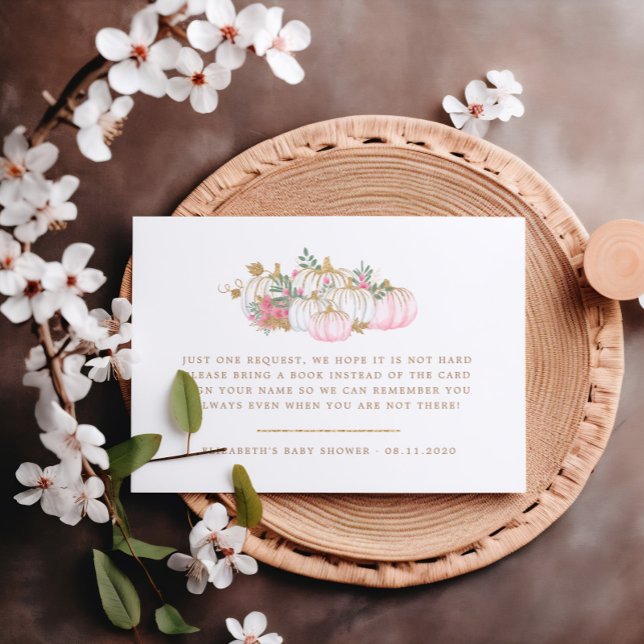 Carte D'accompagnement Livres Floraux Citrouilles Rose Et Or Pour Bébé (Créateur téléchargé)