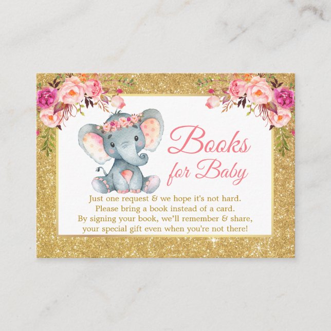 Carte D'accompagnement Livres Floraux Pink Elephant Pour Parties scintill (Devant)