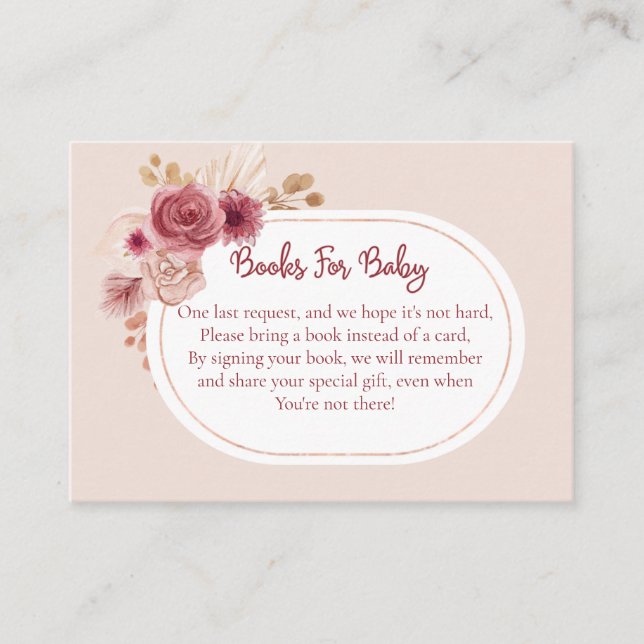 Carte D'accompagnement Livres Floraux Rose Boho Pour Bébé (Devant)