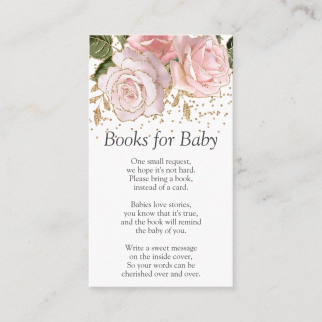 Carte D'accompagnement Livres floraux roses pour boîtier Baby shower (Devant)