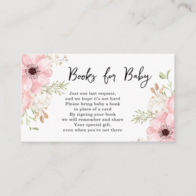 Carte D'accompagnement Livres floraux roses pour le Baby shower (Devant)