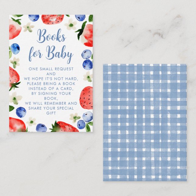 Carte D'accompagnement Livres fraises et bleuets pour bébé (Devant / Derrière)