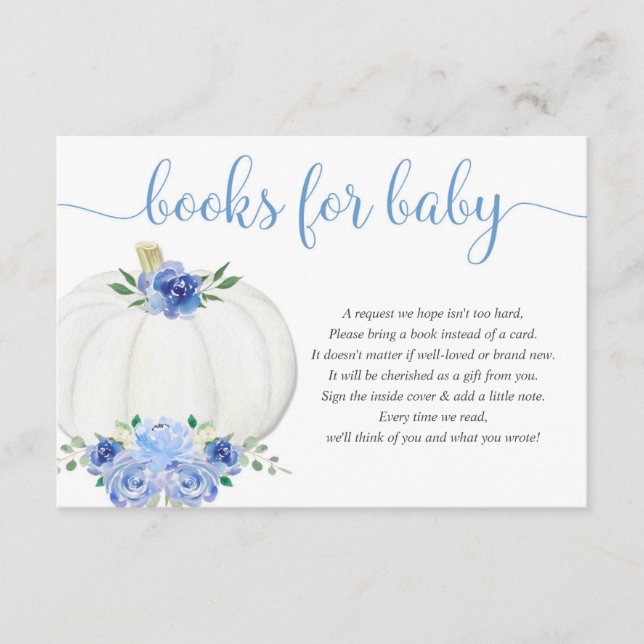 Carte D'accompagnement Livres garçon citrouille bleu blanc fleuri pour bé (Devant)