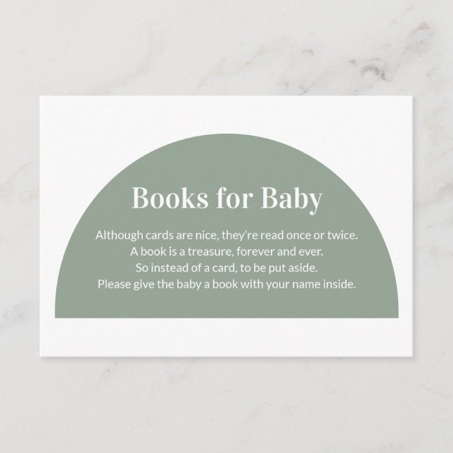 Carte D'accompagnement Livres Green Arch pour Baby shower bébé (Devant)