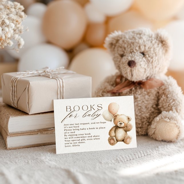 Carte D'accompagnement Livres neutres Boho Teddy Bear pour Baby shower (Neutral Boho Teddy Bear books for Baby Shower Enclosure Card)