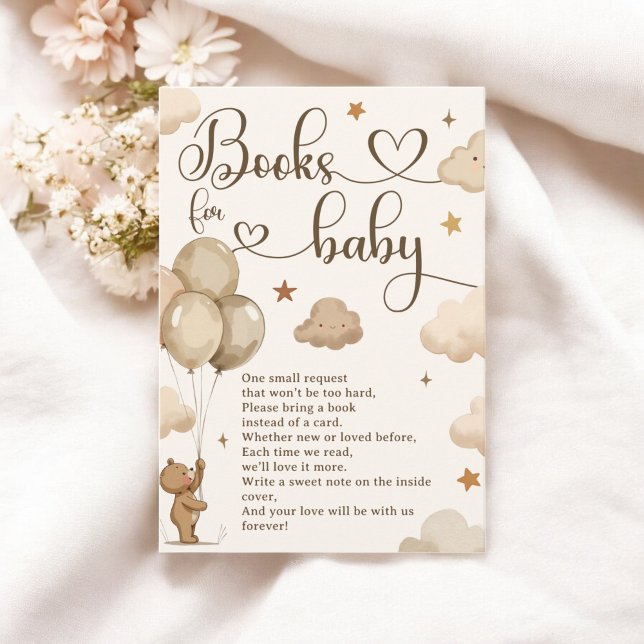 Carte D'accompagnement Livres neutres d'ours beige pour demande de Baby s (Neutral Beige Bear Books for Baby Shower Request Enclosure Card)